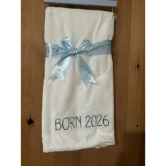 Logan & Lilly Other - Logan & Lilly Born in 2026 White Baby Blanket with Blue Embroidery 30"x40" NWT